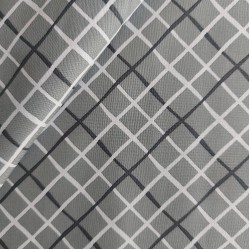 Grey Cotton Fabric  with White and Black Transverse Lines